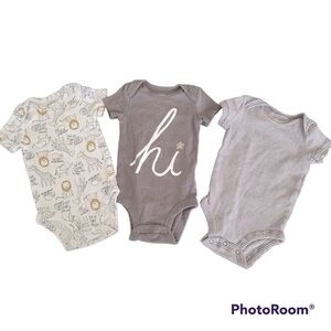 Carter's 3 Piece Onesie Bundle Hi, Zoo Animal Print, Striped Gray White 3 months
